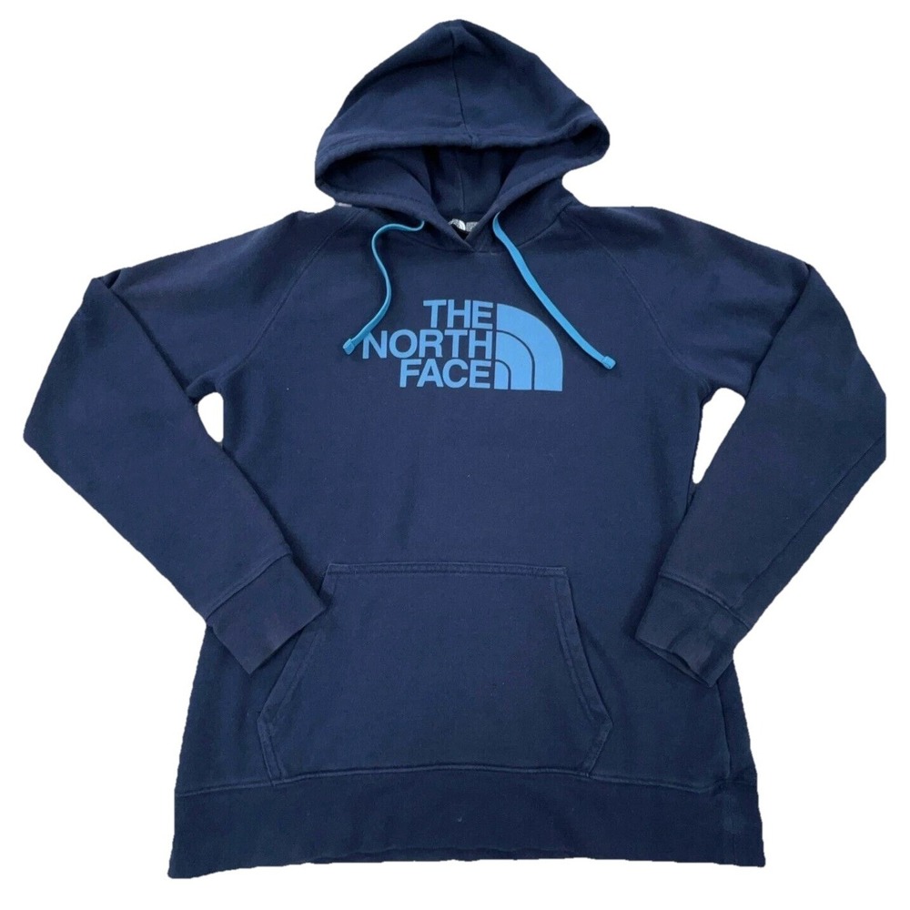 The North Face Hoodie Women Medium Blue Sweatshirt Sweater Spell Out Navy Dark *